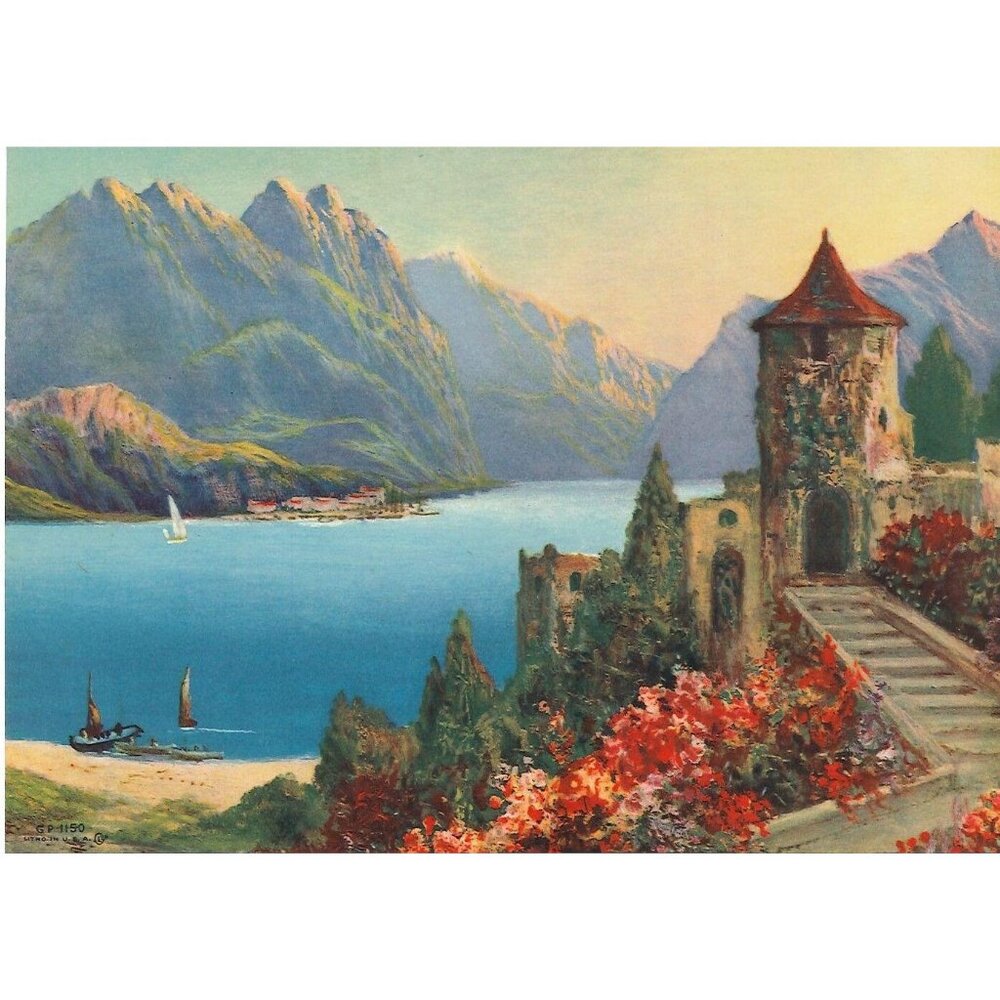 Vintage Calendar Print European Lakeside 5x7